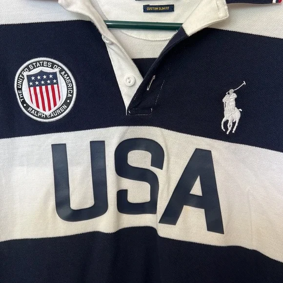 Rare Polo Ralph Lauren USA Men Polo Shirt Custom Slim Fit  Medium - Picture 2 of 5